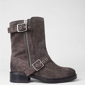 Allsaints Suede Moto Zip Buckle Boots with buckle details 37